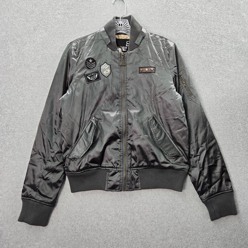 Fox Racing Women Jacket Small Gray Quilted Lined Bomber Motocross Patches